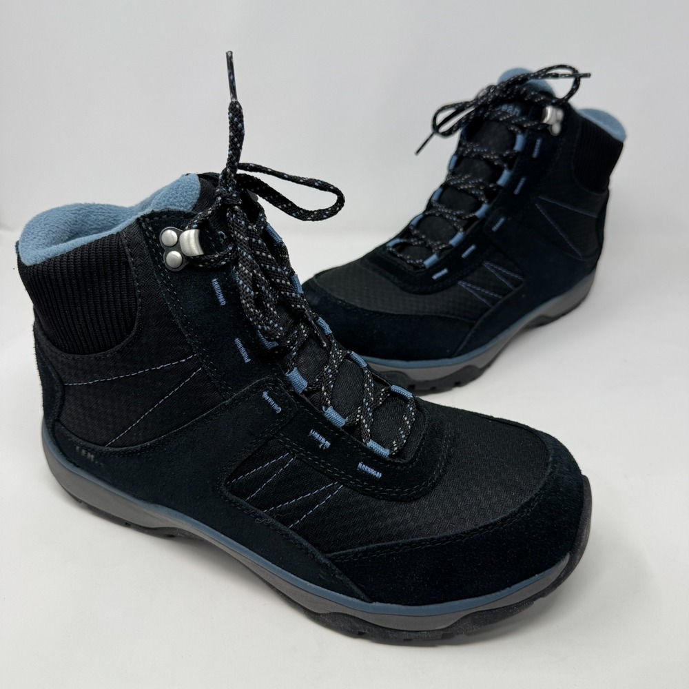 LL Bean Alpine Hiking Boots Black Blue Suede Mid Top 514179 Women's Size 11 Wide
